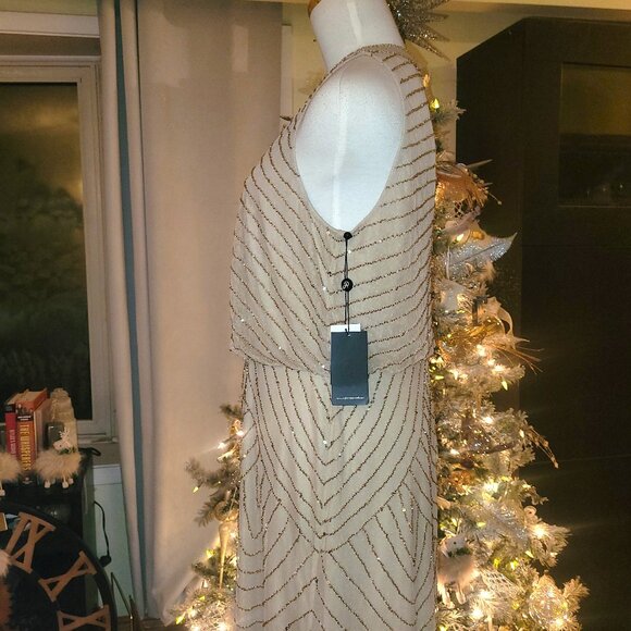 NWT Adrianna Papell Champagne Art Deco Beaded Gown, size 12 - Picture 9 of 10